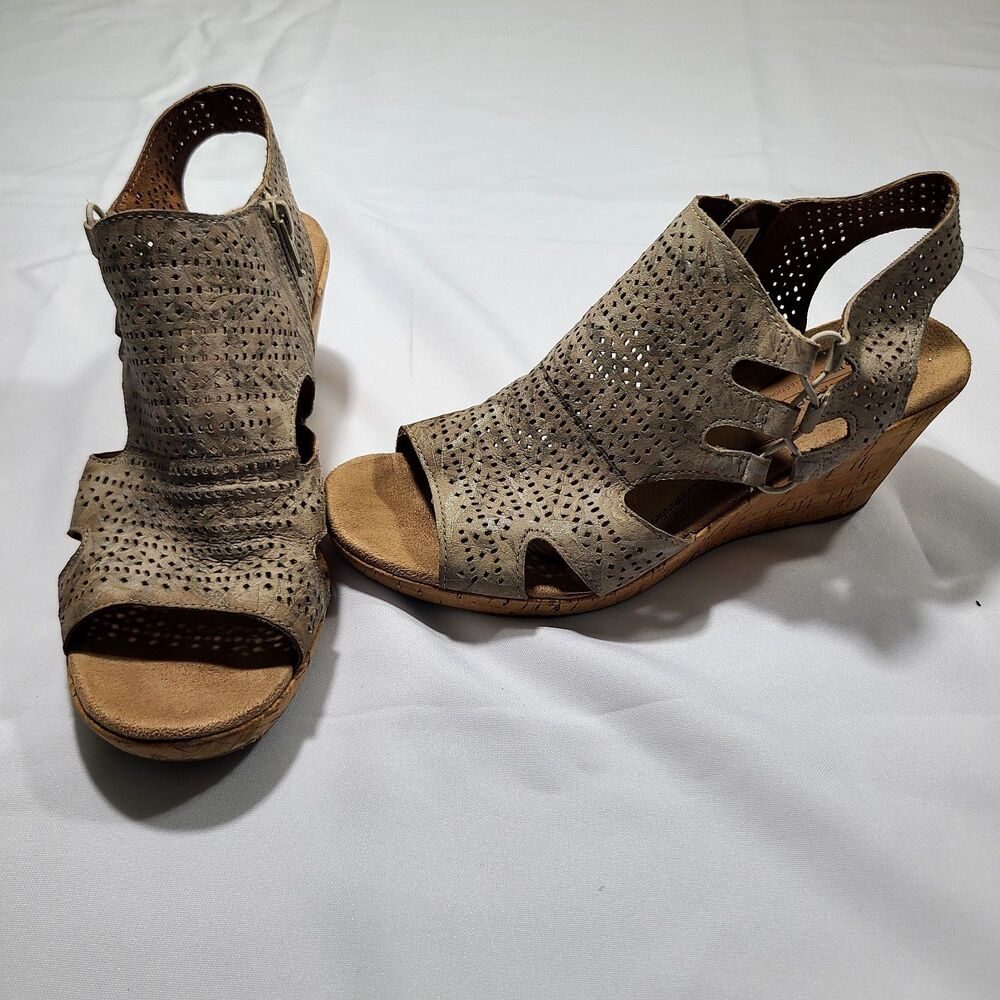 Rockport Cobb Hill Janna Leather Cork Wedge Sandals Size 9
